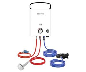 CAMPLUX First 5 Litres Chauffe-Eau à Gaz avec Pompe, LPG, 50mbar, Poignée Réglable, pour Douche Extérieure, Camping, F5 Pro-DE