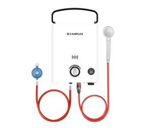 CAMPLUX First Chauffe-Eau à Gaz 5 L/min avec Poignée Réglable, LPG, 50mbar, pour Douche Extérieure/Camping/Caravaning, F5-DE