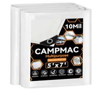 CAMPMAC Bâche imperméable blanche lourde, 1,5 m x 2,1 m, 10 mm d'épaisseur, haute durabilité, résistante aux déchirures avec œillets métalliques tous les 50,8 cm