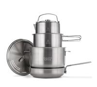 Campo Libre.® Enzo Kit de Casserole Camping - Set de Casseroles et Poeles INOX Durable, Technologie ProCore, Induction, Gaz, Batterie Cuisine INOX Extérieure, Design Compact Empilable