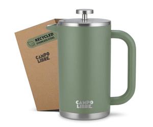 Campo Libre.® GIORGIO - Cafetiere a Piston en Acier Inoxydable Recy ouble Paroi Isotherme, Sans Plastique - French Press avec Filtre de Rechange - Passe au Lave-Vaisselle. Vert, 1000ml, 1l