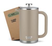 Campo Libre.® GIORGIO - Cafetiere a Piston en Acier Inoxydable Recy ouble Paroi Isotherme, Sans Plastique - French Press avec Filtre de Rechange - Passe au Lave-Vaisselle. Beige, 1000ml, 1l