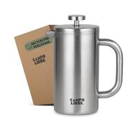 Campo Libre.® GIORGIO - Cafetiere a Piston en Acier Inoxydable Recy ouble Paroi Isotherme, Sans Plastique - French Press avec Filtre de Rechange - Passe au Lave-Vaisselle. Inox, 600ml