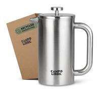 Campo Libre.® GIORGIO - Cafetiere a Piston en Acier Inoxydable Recy ouble Paroi Isotherme, Sans Plastique - French Press avec Filtre de Rechange - Passe au Lave-Vaisselle. Inox, 1000ml, 1l