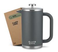 Campo Libre.® GIORGIO - Cafetiere a Piston en Acier Inoxydable Recy ouble Paroi Isotherme, Sans Plastique - French Press avec Filtre de Rechange - Passe au Lave-Vaisselle. Gris, 1000ml, 1l