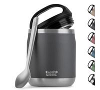Campo Libre.® Lotta - Thermos Alimentaire Chaud & Froid - Boite Repas Isotherme avec Cuillère - Gamelle Isotherme Adulte ou Bébé, Travail, Bureau, École, Camping - Facile à transporter. Gris, 600ml