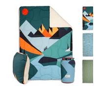 Campo Libre.® WANDA Couverture de Camping 4-en-1 - Couverture de Voyage Multifonction, Sac de Couchage, Oreiller & Poncho, Couverture Thermique Outdoor Légère Polaire Sherpa Ultra Douce. Vert Montagne