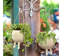 Campsie Pot De Jardinière À Visage Pivotant | Pots De Fleurs Suspendus en Résine | Pots Plants Succulentes Suspendus Mignon | avec Visage Sourire Et Balançoire | Décoration Murale pour aison