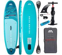 CampSup Aqua Marina Breeze Silver Tree 9'10" + Double Tech Paddle - Planche SUP gonflable pour débutants - Kit complet - Édition limitée Bleu
