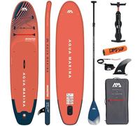 CampSup Aqua Marina Monster 12'0" + pagaie en carbone - Planche de SUP gonflable polyvalente pour débutants - Kit complet - Édition limitée - Rouge