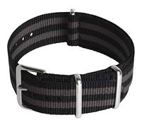CampTeck U7076 - Bracelet (24|22|20|18mm) Watch Strap Bracelet de Montre de Nylon avec Boucle en Acier Inoxydable pour Montres avec Barrette Ressort - Rayures Noires et Grises - 20mm