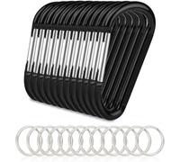 CampTek Lot de 12 mousquetons noirs en forme de D en aluminium de 7,6 cm avec 6 crochets porte-clés