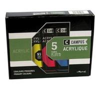 Campus by Raphael 817 - Peinture - peinture acrylique - blanc titane, jaune primaire, noir ivoire, rouge primaire, bleu primaire - 100 ml (pack de 5) G