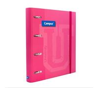 Campus - Classeur A4 Anneaux Rigide, avec 100 Feuilles A4 à Petits Carreaux 5 x 5 mm de 5 Couleurs, Classeur 4 Anneaux Couverture Rigide, Fermeture Bande Élastique (Fuchsia)