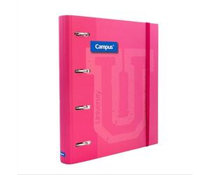 Campus - Classeur A4 Anneaux Rigide, avec 100 Feuilles A4 à Petits Carreaux 5 x 5 mm de 5 Couleurs, Classeur 4 Anneaux Couverture Rigide, Fermeture Bande Élastique (Fuchsia)