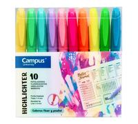 Campus Lot de 10 surligneurs fluorescents avec pointe biseautée, couleurs fluo et pastel, marqueurs à base d'eau (Pack de 10 néons et pastel)