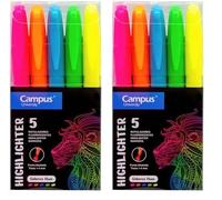 Campus Lot de 10 surligneurs fluorescents avec pointe biseautée, lot de 5 stylos surligneurs à base d'eau (Pack de 5 Néon)