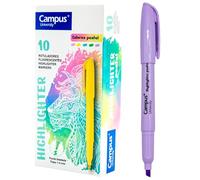 Campus Lot de 10 surligneurs pastel avec pointe biseautée, lot de 10 stylos surligneurs à base d'eau, surligneurs de couleur pastel (violet)