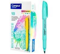 Campus Lot de 10 surligneurs pastel avec pointe biseautée, lot de 10 stylos surligneurs à base d'eau, surligneurs de couleur pastel (bleu)