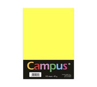 Campus - Lot de 100 feuilles de papier couleur A4 80 g/m² 210 x 297 mm - Doux au toucher - Parfait pour reliure, bureau, dessin et travaux manuels - Jaune fluo