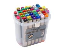 Campus Marqueurs double pointe Twist, marqueurs à alcool, marqueurs avec pointe ronde 2 mm et biseautée 5 mm, marqueurs permanents pour toutes surfaces, avec mallette avec poignée (48 couleurs)