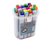 Campus Marqueurs double pointe Twist, marqueurs à alcool, marqueurs avec pointe ronde 2 mm et biseautée 5 mm, marqueurs permanents pour toutes surfaces, avec mallette avec poignée (24 couleurs)