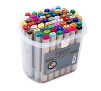 Campus Marqueurs double pointe Twist, marqueurs à alcool, marqueurs avec pointe ronde 2 mm et biseautée 5 mm, marqueurs permanents pour toutes surfaces, avec mallette avec poignée (60 couleurs)