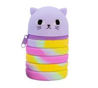 Campus Trousse Extensible pour Animaux 1 Compartiment, Trousse Verticale Pop Up en Silicone avec Fermeture éclair, Porte-Crayons rétractable en Forme d'animal (Chat), Multicolore, Chat