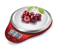 CAMRY Balance de cuisine Balance numérique Balance électronique professionnelle avec précision jusqu'à 1g Poids maximum 5kg Affichage LCD Tare Auto Off Acier inoxydable (rouge)