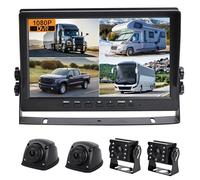 CAMSLEAD Kit de caméra de recul HD 1080p, écran IPS 10 Pouces, Enregistrement DVR intégré, avec Quadruple Division ; étanchéité IP69, caméras de recul latérales, caméra de recul pour Camping-Car