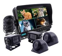 CAMSLEAD Système de caméra de sécurité pour véhicule Lourd - Moniteur de 9 Pouces avec Quadri-écran divisé - 2 caméras latérales + 2 caméras de recul - Couleur IP69K et 10G - Vibration latérale