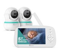 CAMSTRO Babyphone 2 Caméras, 5" BabyPhone 360° Zoom 4X Vision Nocturne Audio Bidirectionnel, 5000mAh Batterie, Rappel Alimentation, Berceuses, Détection Pleurs VOX sans WiFi, Détection Température