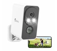 CAMSTRO Caméra Extérieure 2K sans Fil, 180° Panoramique, Vision Nocturne Couleur, PIR Humain, Batterie 5200mAh, WiFi6 2.4GHz, Audio Bidirectionnel, IP66, AI Détection, Alexa/Google, Cloud/SD