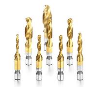Camtek 8 Pièces Combinaison Drill Foret Mèche HSS à tige Hexagonale M3-M10 Filetage Vis Robinet Titane placage Couleur de cuivre