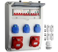 CAMWAY Coffret Électrique de Chantier IP66 avec 3 Prises Schuko+1 CEE 16A/32A et Disjoncteur FI+LS,Coffret Chantier Répartiteur Mural Etanche,Distributeur de Courant Électrique pour Extérieur,Jardin