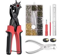 CAMWAY Ensemble d’Appareils à Trous Perforateurs Pince Perforatrice Rotative pour Cuir 6 Tailles + 240 Rivets à Double Capuchon pour Bracelets de Montres, Colliers de Chien, Chaussures, Tissus, Papier