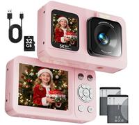 CamZeste Appareil Photo numérique 5K 80 MP, autofocus avec Zoom numérique 18x, Appareil Photo Compact Portable avec Deux écrans, Carte de 32 Go 2 Piles pour Adolescents, débutants, Rose