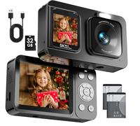 CamZeste Appareil Photo numérique 5K 80MP, Autofocus avec Zoom numérique 18x, Appareil Photo Compact Portable avec Deux écrans, Carte de 32 Go 2 Piles pour Adolescents, débutants, Noir