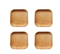 CAN_Deal 4 Pièces Mini Assiettes en Bois De Hêtre 12cm Plats en Bois Plateau en Bois Nettoyage Facile Vaisselle Légère Incassable Assiette Classique pour Plats Snack, Dessert