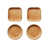 CAN_Deal 4 Pièces Mini Assiettes en Bois De Hêtre 12cm Plats en Bois Plateau en Bois Nettoyage Facile Vaisselle Légère Incassable Assiette Classique pour Plats Snack, Dessert