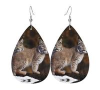 Canada Lynx Boucles d'oreilles pendantes en cuir pour femme en forme de goutte d'eau double face légères Accessoires d'oreille bijoux tendance cadeau d'anniversaire