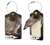 Canada Lynx Lot de 2 étiquettes de bagage en cuir synthétique avec dos intégral, pour bagages, étiquettes personnalisées pour sacs, étiquettes de valise avec boucle en métal, noir