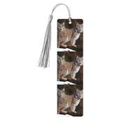 Canada Lynx - Marque-page en bois avec pompons, pour homme et femme, fait à la main pour les amateurs de livres, marqueurs de page de lecture, étiquettes en bois, ornements, cadeau d'anniversaire pour