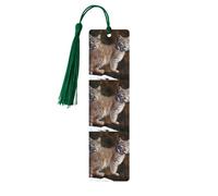 Canada Lynx - Marque-page en bois avec pompons, pour homme et femme, fait à la main pour les amateurs de livres, marqueurs de page de lecture, étiquettes en bois, ornements, cadeau d'anniversaire pour