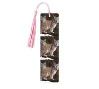 Canada Lynx - Marque-page en bois avec pompons, pour homme et femme, fait à la main pour les amateurs de livres, marqueurs de page de lecture, étiquettes en bois, ornements, cadeau d'anniversaire pour
