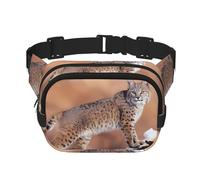 Canada Lynx Unisexe Réglable Taille Carré Double Couche Sac de Taille pour Activités de Plein Air Voyage Course Randonnée, Noir , Taille unique