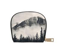 Canadian Smokey Mountain Cliff - Étui pour cartes de crédit en cuir avec fermeture éclair pour homme et femme, petit portefeuille pour voyage, blanc, Taille unique