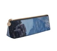 Canadian Smokey Mountain Cliff Trousse à crayons triangulaire en cuir imprimé Grande trousse à crayons pour hommes, femmes, adolescents et étudiants, blanc, Taille unique, Cartable