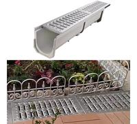 Canal de drainage extérieur avec grille métallique amovible, système de drainage de tranchée à profil profond pour chemin de jardin et gouttière de pluie, plaque de couverture plate (20 x 20 x 100 cm)