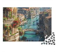 Canal de Venise Balcon Fleuri Puzzle 1000 Pièces Puzzle pour Adultes Détente Décoration Maison 52x38cm/1000pcs